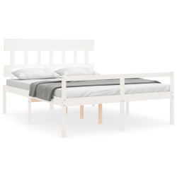 vidaXL Massivholzbett mit Kopfteil Weiß 160x200 cm