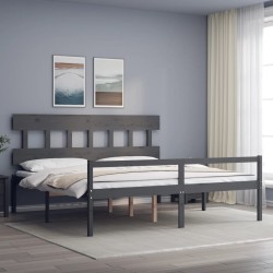 vidaXL Massivholzbett mit Kopfteil Grau
