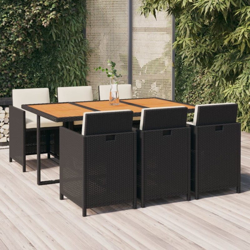 vidaXL 7-tlg. Garten-Essgruppe mit Kissen Poly Rattan Schwarz vidaXL 7-tlg. Garten-Essgruppe mit Kissen Poly Rattan Schwarz