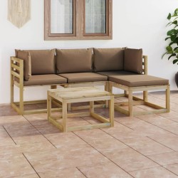 vidaXL 5-tlg. Garten-Lounge-Set mit Taupe Kissen