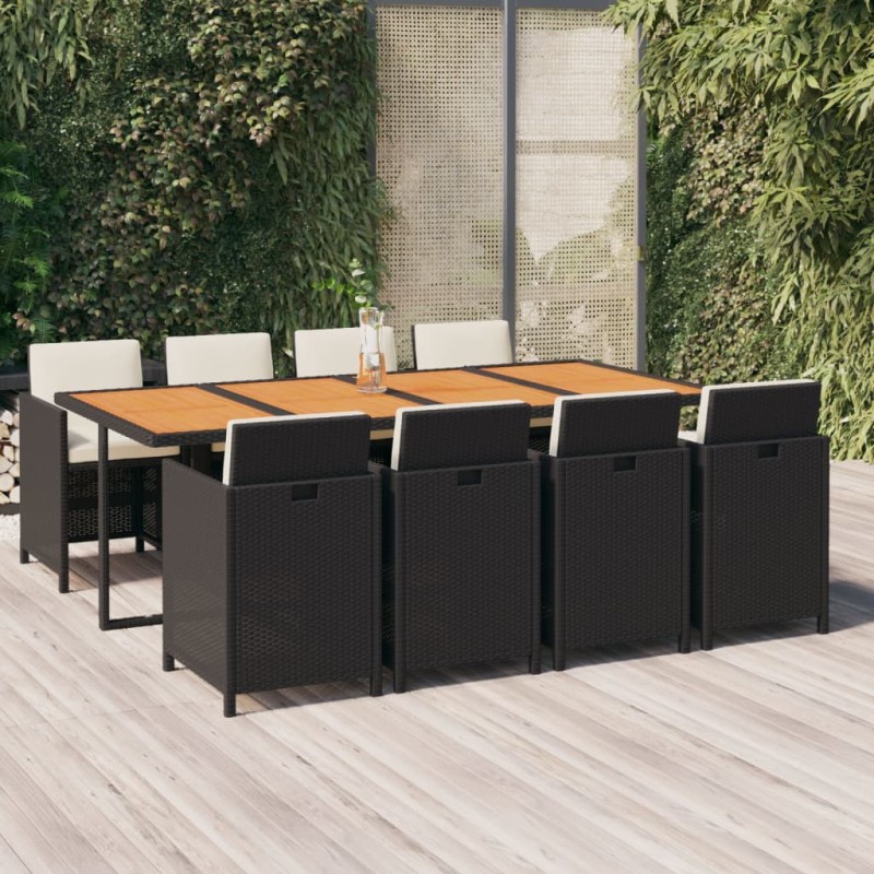 vidaXL 9-tlg. Garten-Essgruppe mit Kissen Poly Rattan Schwarz vidaXL 9-tlg. Garten-Essgruppe mit Kissen Poly Rattan Schwarz