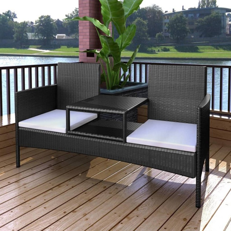 vidaXL Gartensofa 2-Sitzer mit Teetisch Poly Rattan Schwarz vidaXL Gartensofa 2-Sitzer mit Teetisch Poly Rattan Schwarz