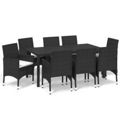 vidaXL 9-tlg. Garten-Essgruppe mit Kissen Poly Rattan Schwarz