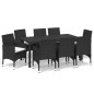 vidaXL 9-tlg. Garten-Essgruppe mit Kissen Poly Rattan Schwarz vidaXL 9-tlg. Garten-Essgruppe mit Kissen Poly Rattan Schwarz