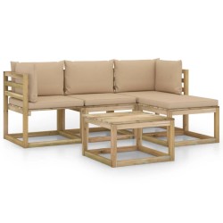 vidaXL 5-tlg. Garten-Lounge-Set mit Beige Kissen