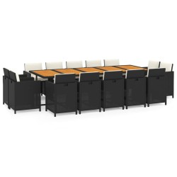 vidaXL 15-tlg. Garten-Essgruppe mit Kissen Poly Rattan Schwarz