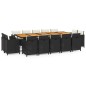 vidaXL 15-tlg. Garten-Essgruppe mit Kissen Poly Rattan Schwarz