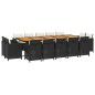 vidaXL 15-tlg. Garten-Essgruppe mit Kissen Poly Rattan Schwarz