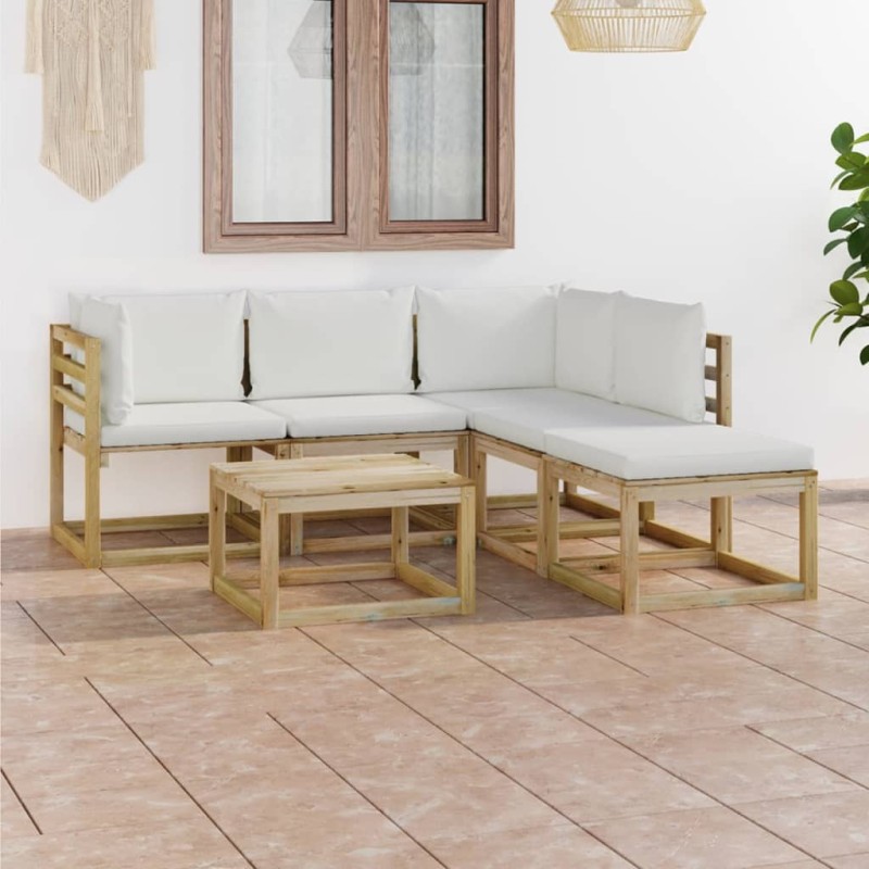 vidaXL 6-tlg. Garten-Lounge-Set mit Creme Kissen vidaXL 6-tlg. Garten-Lounge-Set mit Creme Kissen