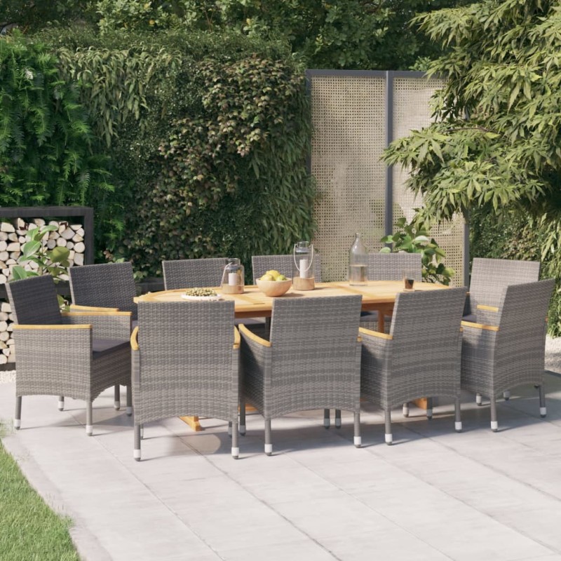 vidaXL 11-tlg. Garten-Essgruppe mit Kissen Grau vidaXL 11-tlg. Garten-Essgruppe mit Kissen Grau