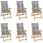 vidaXL Gartenstühle 6 Stk. Graue Karomuster-Kissen Massivholz Teak vidaXL Gartenstühle 6 Stk. Graue Karomuster-Kissen Massivholz Teak