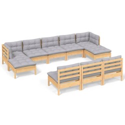 vidaXL 10-tlg. Garten-Lounge-Set mit Grauen Kissen Kiefernholz