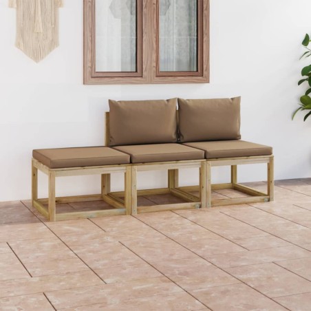 vidaXL 3-tlg. Garten-Lounge-Set mit Taupe Kissen