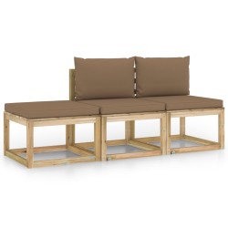 vidaXL 3-tlg. Garten-Lounge-Set mit Taupe Kissen