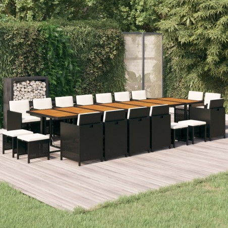 vidaXL 19-tlg. Garten-Essgruppe mit Kissen Schwarz Poly Rattan