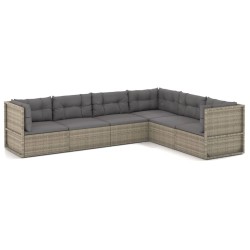 vidaXL 6-tlg. Garten-Lounge-Set mit Kissen Grau Poly Rattan