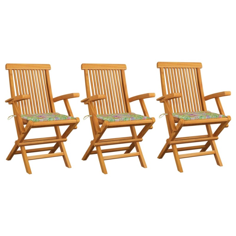 vidaXL Gartenstühle mit Blattmuster-Kissen 3 Stk. Massivholz Teak vidaXL Gartenstühle mit Blattmuster-Kissen 3 Stk. Massivholz Teak