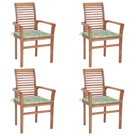 vidaXL Essstühle 4 Stk. mit Blattmuster Kissen Massivholz Teak