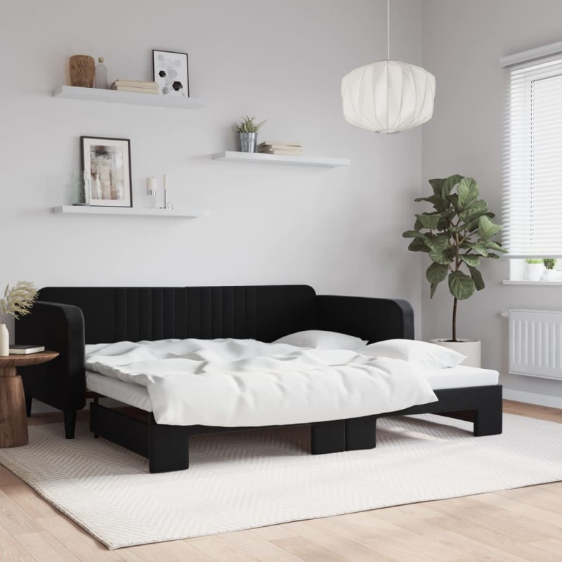 vidaXL Tagesbett Ausziehbar Schwarz 100x200 cm Samt vidaXL Tagesbett Ausziehbar Schwarz 100x200 cm Samt