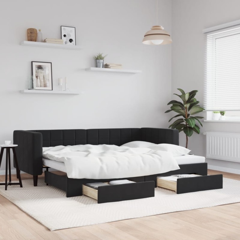 vidaXL Tagesbett Ausziehbar mit Schubladen Schwarz 80x200 cm Samt vidaXL Tagesbett Ausziehbar mit Schubladen Schwarz 80x200 cm Samt