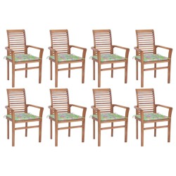 vidaXL Essstühle 8 Stk. mit Blattmuster-Kissen Massivholz Teak