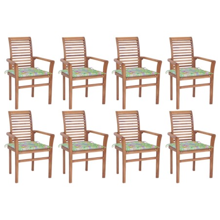 vidaXL Essstühle 8 Stk. mit Blattmuster-Kissen Massivholz Teak