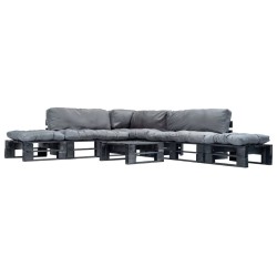 vidaXL 6-tlg. Garten-Lounge-Set aus Paletten mit Grauen Kissen Holz