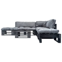 vidaXL 6-tlg. Garten-Lounge-Set aus Paletten mit Grauen Kissen Holz