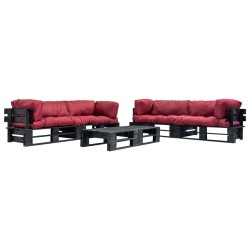 vidaXL 6-tlg. Garten-Lounge-Set aus Paletten mit Roten Kissen Holz