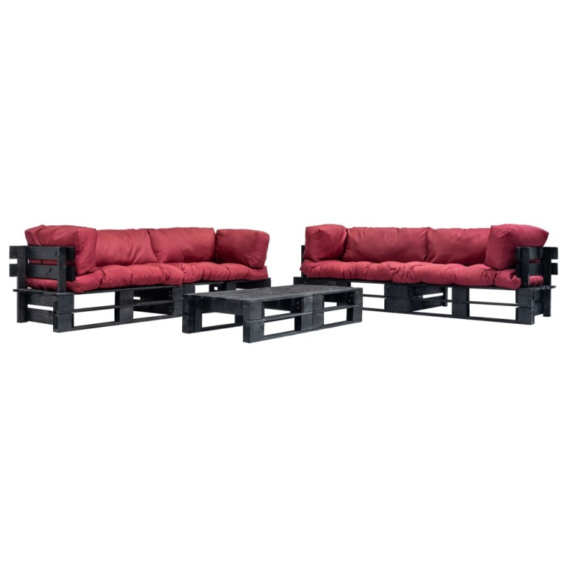 vidaXL 6-tlg. Garten-Lounge-Set aus Paletten mit Roten Kissen Holz vidaXL 6-tlg. Garten-Lounge-Set aus Paletten mit Roten Kissen Holz