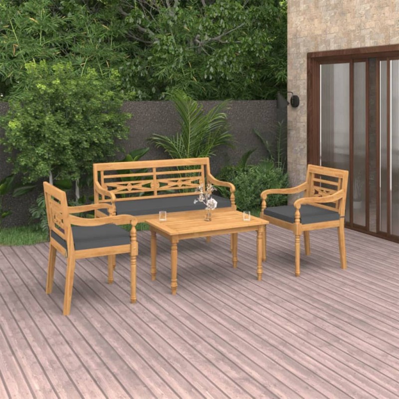 vidaXL 4-tlg. Garten-Lounge-Set mit Kissen Massivholz Teak vidaXL 4-tlg. Garten-Lounge-Set mit Kissen Massivholz Teak