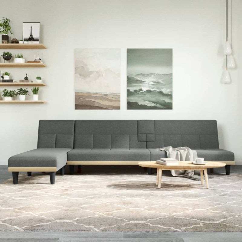 vidaXL Schlafsofa in L-Form Dunkelgrau 255x140x70 cm Stoff vidaXL Schlafsofa in L-Form Dunkelgrau 255x140x70 cm Stoff