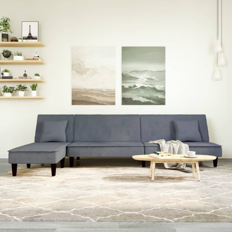 vidaXL Schlafsofa in L-Form Dunkelgrau 255x140x70 cm Samt vidaXL Schlafsofa in L-Form Dunkelgrau 255x140x70 cm Samt