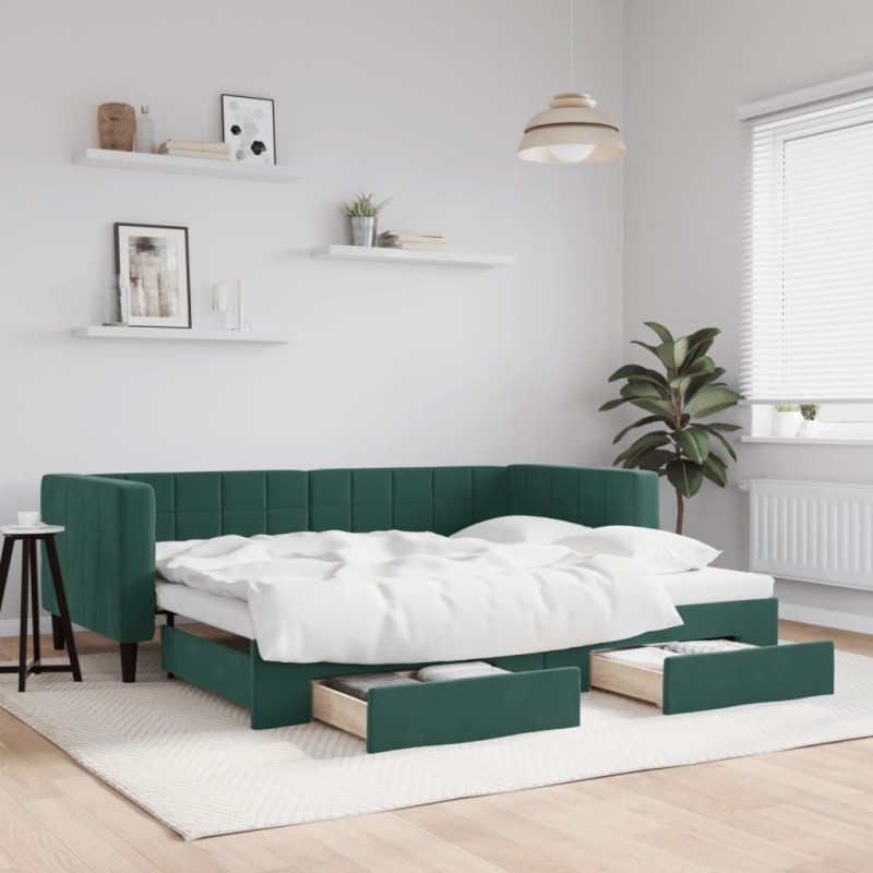 vidaXL Tagesbett Ausziehbar mit Schubladen Dunkelgrün 80x200 cm Samt vidaXL Tagesbett Ausziehbar mit Schubladen Dunkelgrün 80x200 cm Samt