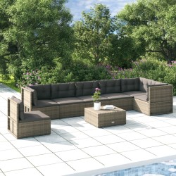 vidaXL 7-tlg. Garten-Lounge-Set mit Kissen Grau Poly Rattan