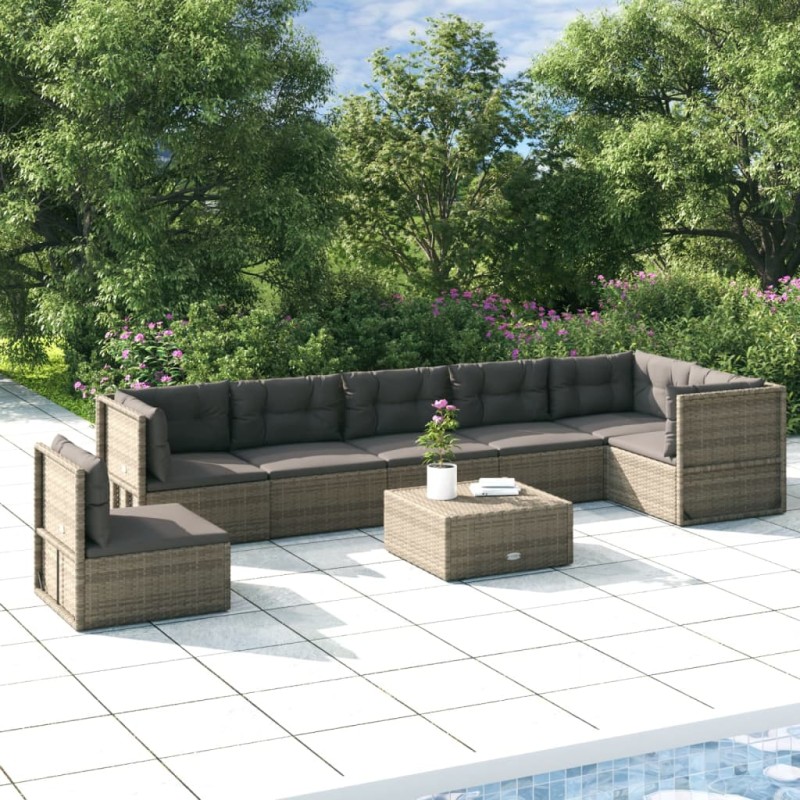 vidaXL 7-tlg. Garten-Lounge-Set mit Kissen Grau Poly Rattan vidaXL 7-tlg. Garten-Lounge-Set mit Kissen Grau Poly Rattan