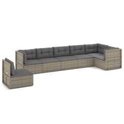 vidaXL 7-tlg. Garten-Lounge-Set mit Kissen Grau Poly Rattan