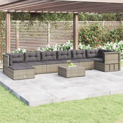 vidaXL 8-tlg. Garten-Lounge-Set mit Kissen Grau Poly Rattan