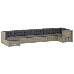 vidaXL 8-tlg. Garten-Lounge-Set mit Kissen Grau Poly Rattan