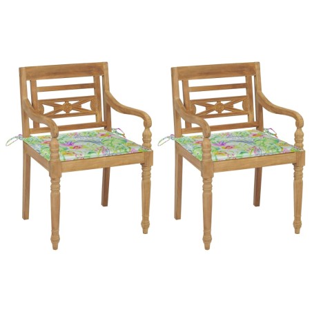 vidaXL Batavia-Stühle 2 Stk. mit Blattmuster-Kissen Teak Massivholz