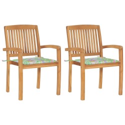 vidaXL Gartenstühle 2 Stk. mit Blattmuster Kissen Massivholz Teak