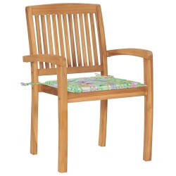 vidaXL Gartenstühle 2 Stk. mit Blattmuster Kissen Massivholz Teak