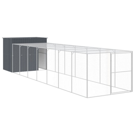 vidaXL Hundehütte mit Auslauf Anthrazit 214x865x181cm Verzinkter Stahl