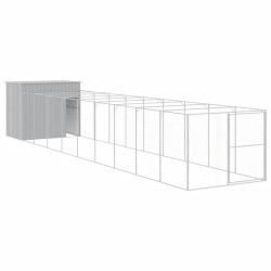 vidaXL Hundehütte mit Auslauf Hellgrau 214x1069x181cm Verzinkter Stahl