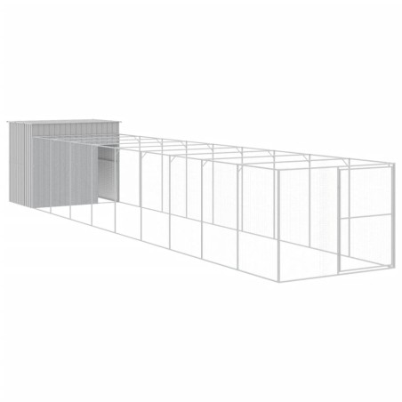 vidaXL Hundehütte mit Auslauf Hellgrau 214x1069x181cm Verzinkter Stahl