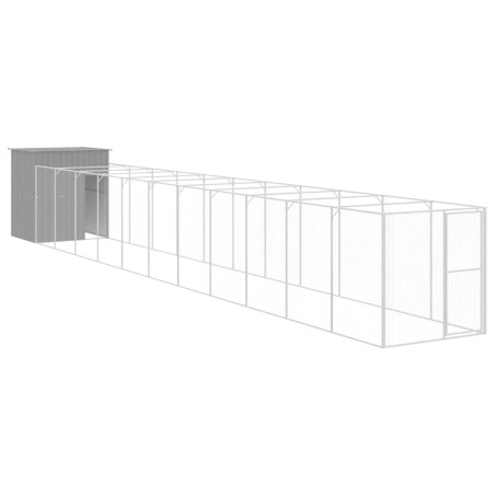 vidaXL Hundehütte mit Auslauf Hellgrau 165x1271x181cm Verzinkter Stahl
