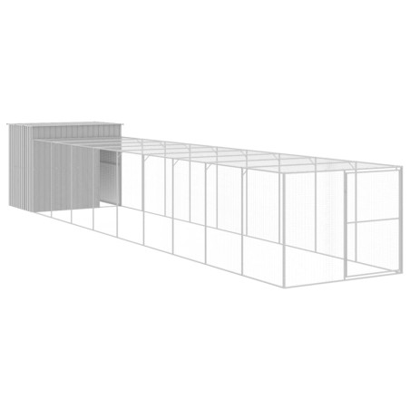 vidaXL Hundehütte mit Auslauf Hellgrau 214x1069x181cm Verzinkter Stahl