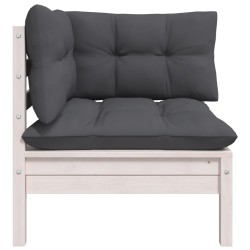 vidaXL Garten-Ecksofa mit Kissen Weiß Massivholz Kiefer