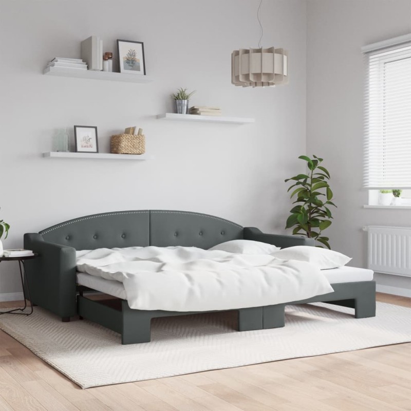 vidaXL Tagesbett Ausziehbar Dunkelgrau 90x200 cm Stoff vidaXL Tagesbett Ausziehbar Dunkelgrau 90x200 cm Stoff