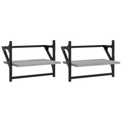 vidaXL Wandregale mit Stangen 2 Stk. Grau Sonoma 40x25x30 cm